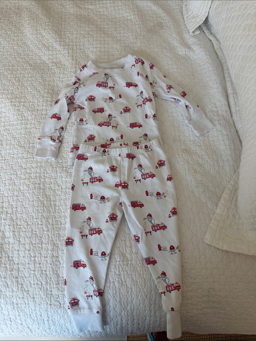 Kissy Kissy White Kids One-Piece Pajama with Red Firetruck Print